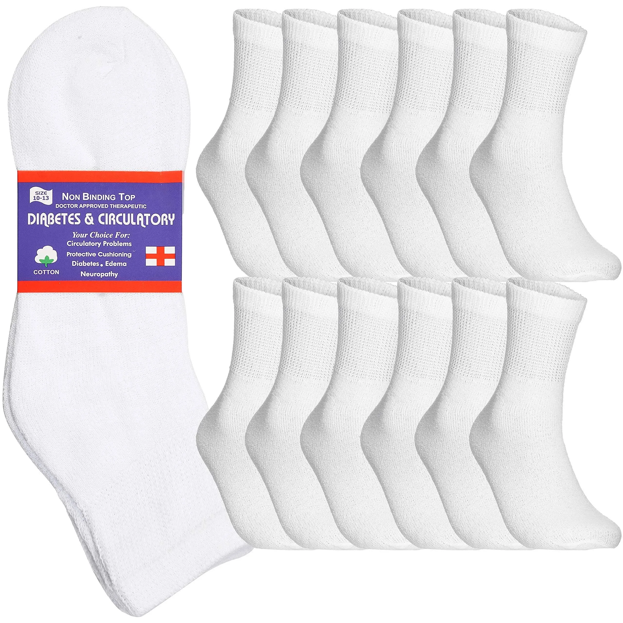 Special Essentials 12 Pairs Cotton Diabetic Ankle Socks - Non-Binding With Ex...