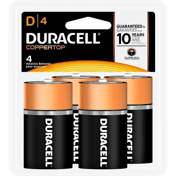 Duracell CopperTop Alkaline D Batteries, 4-Pack