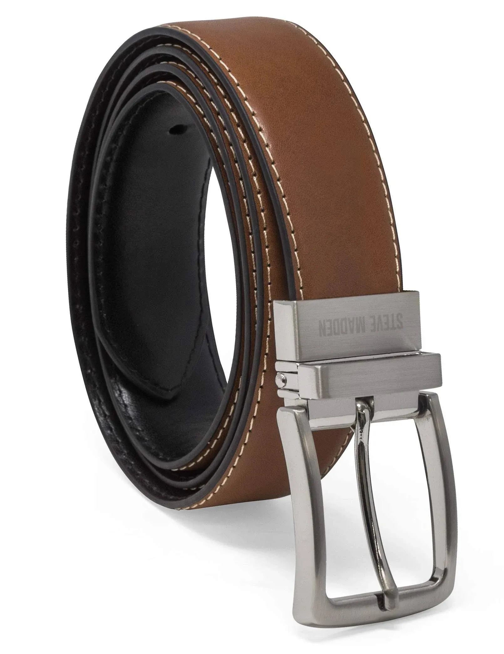 Steve Madden 35mm Casual Reversible Belt Men's Belts Cognac/Black : 42