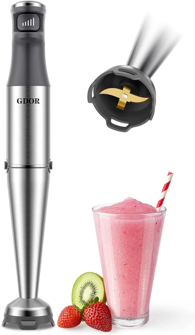 Scratch Resistance Immersion Blender, GDOR Stick Blender with 800 Watts Heavy Duty & Low-Noise DC Motor, Variable Speed Hand Blender for Soups, Sauces, Smoothies, Baby Food, Titanium Blades, BPA-Free