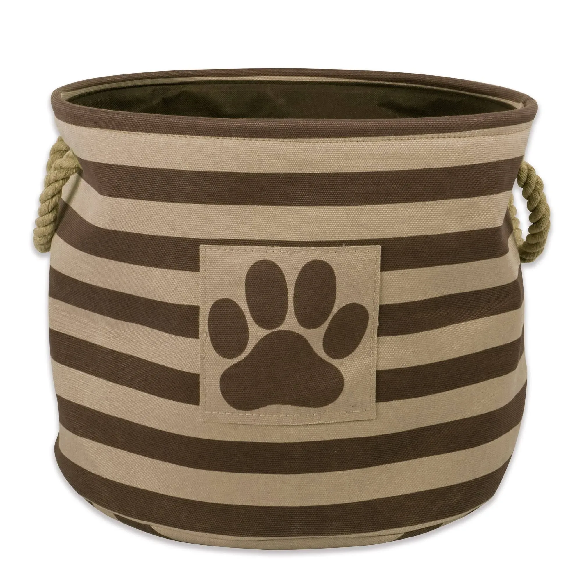 DII Polyester Pet Bin Stripe with Paw Patch Brown Round Medium