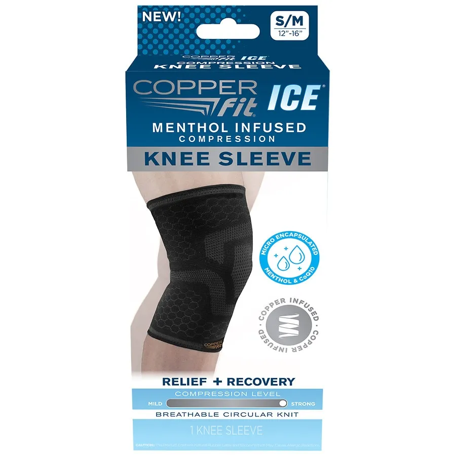 Copper Fit Ice Knee Compression Sleeve Infused with Menthol and CoQ10 L/XL Black