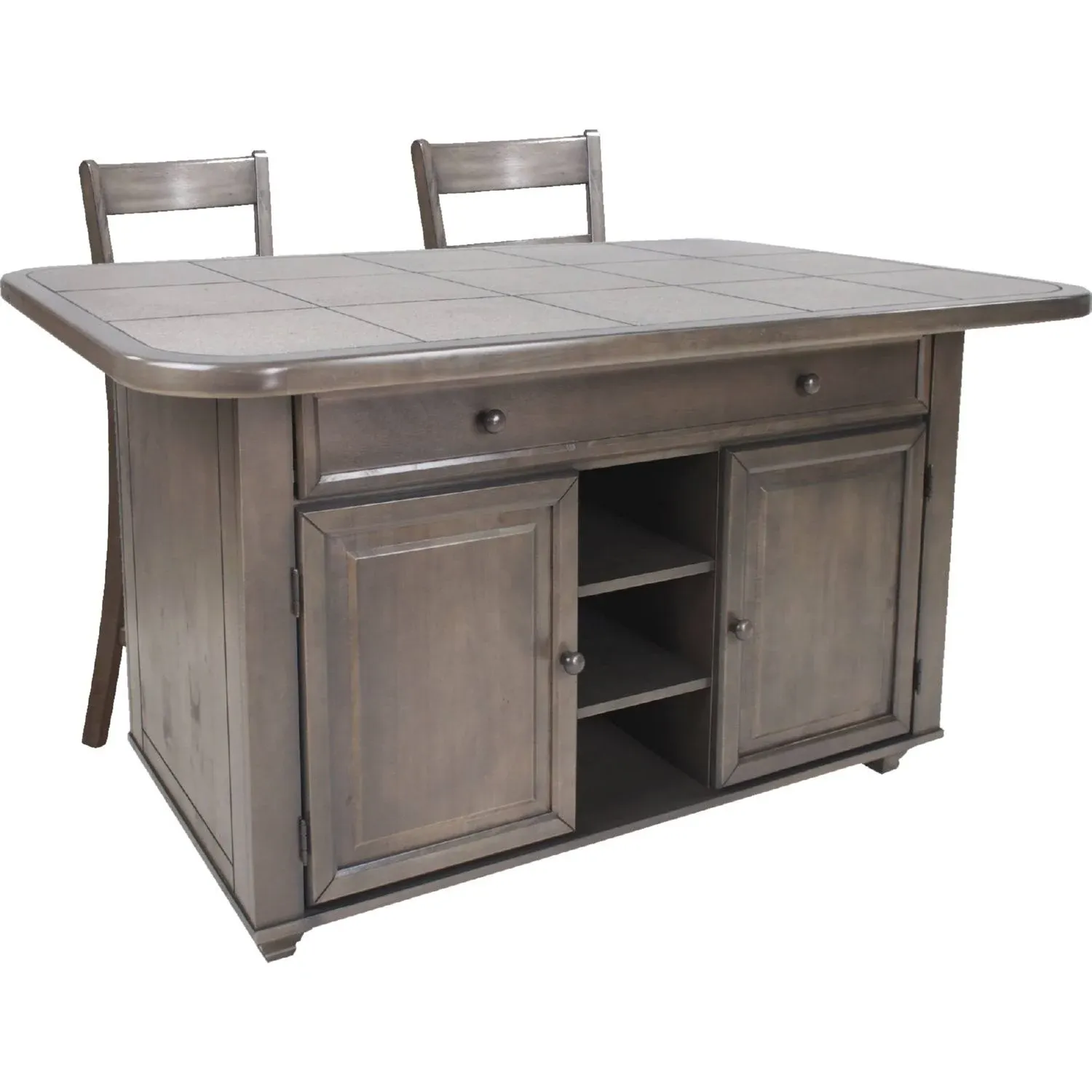 Sunset Trading Shades of Gray 3 Piece Kitchen Island Set | Grey Tile Top | 2 ...