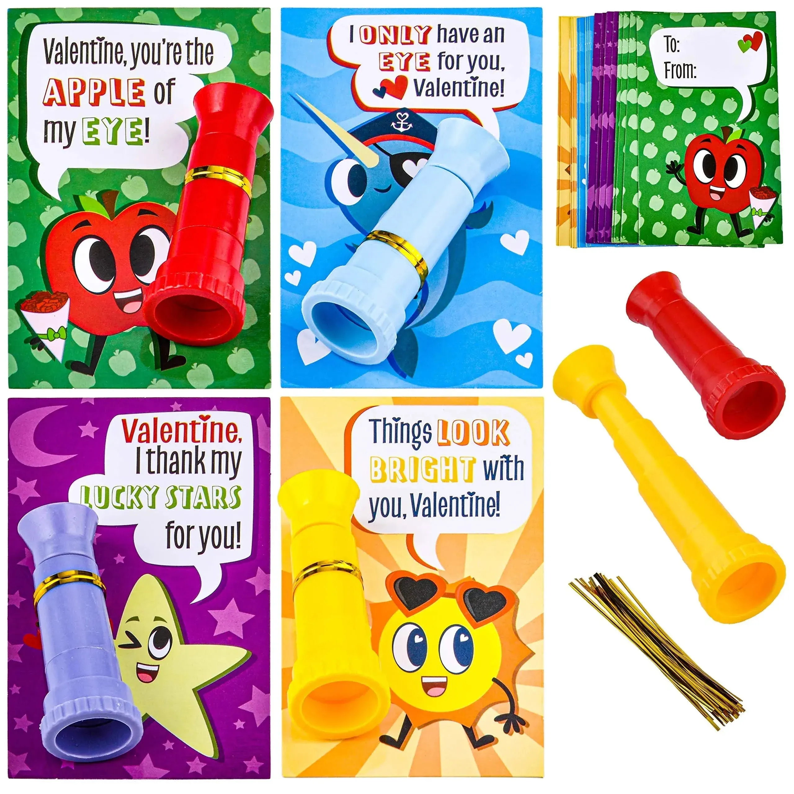 28 Pcs Valentines Day Cards with Telescopes Classroom Exchange Prizes for Kids