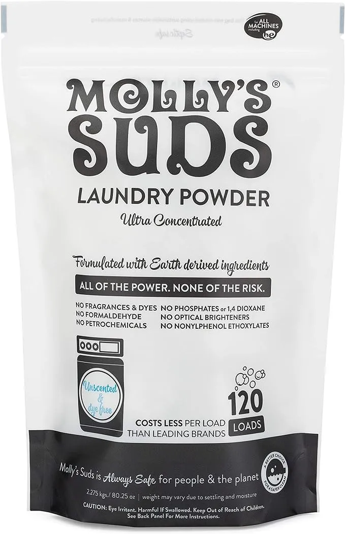 Molly's Suds Detergente en polvo original para ropa Detergente natural para ropa en polvo para pieles sensibles