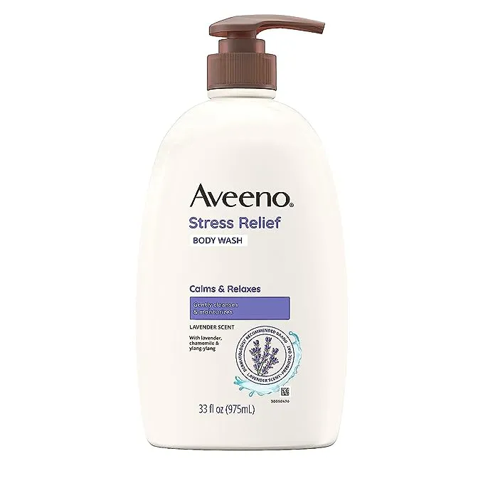 Aveeno Stress Relief Soap Free Body Wash with Prebiotic Oat, Lavender Scented Shower Gel, 33 oz