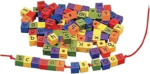 Wonderful Wood Alphabet Lacing Beads - Educational - 104 Pieces, White