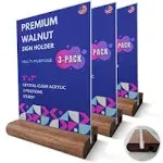 DS Acrylic Sign Holder 5x7" [3-PACK] | Walnut Wood Base and Crystal-Clear Acrylic Frame: Double-Sided Tabletop Display. Menu Holder, Picture Frame, Store Sign, Display Stand or Booth Display.