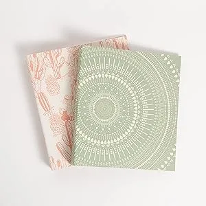 U Brands Eco-Conscious 1" Binders, Set of 2, Pink and Sage Green Boho Chic Prints, Silver Metal O-Rings