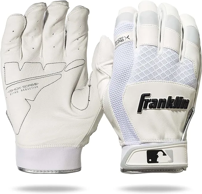 Franklin Sports 20966F2 Shok-Sorb X Batting Gloves - Black/Black - Adult Medium