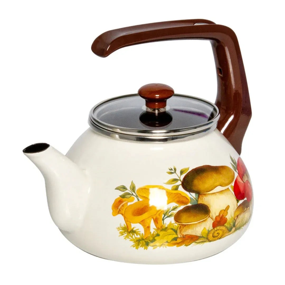 Mushrooms Enamel Kettle 2.3-qt.