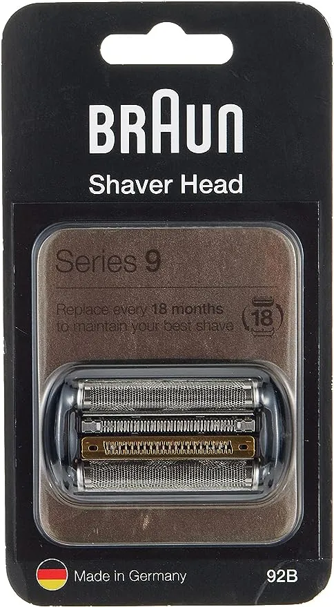 Braun Series 9 Electric Shaver Replacement Head - 92S - Compatible with all Series 9 Electric Razors 9290cc, 9291cc, 9370cc, 9293s, 9385cc, 9390cc, 9330s, 9296cc, (Silver)