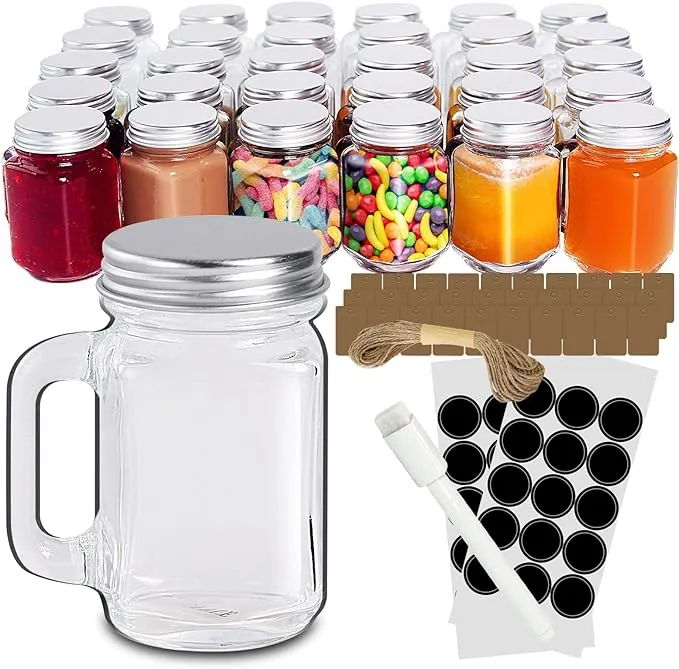 1.5oz-30 Pack Mini Glass Mason Jars Set with Silver Lids &amp; Handles, Small Fav...