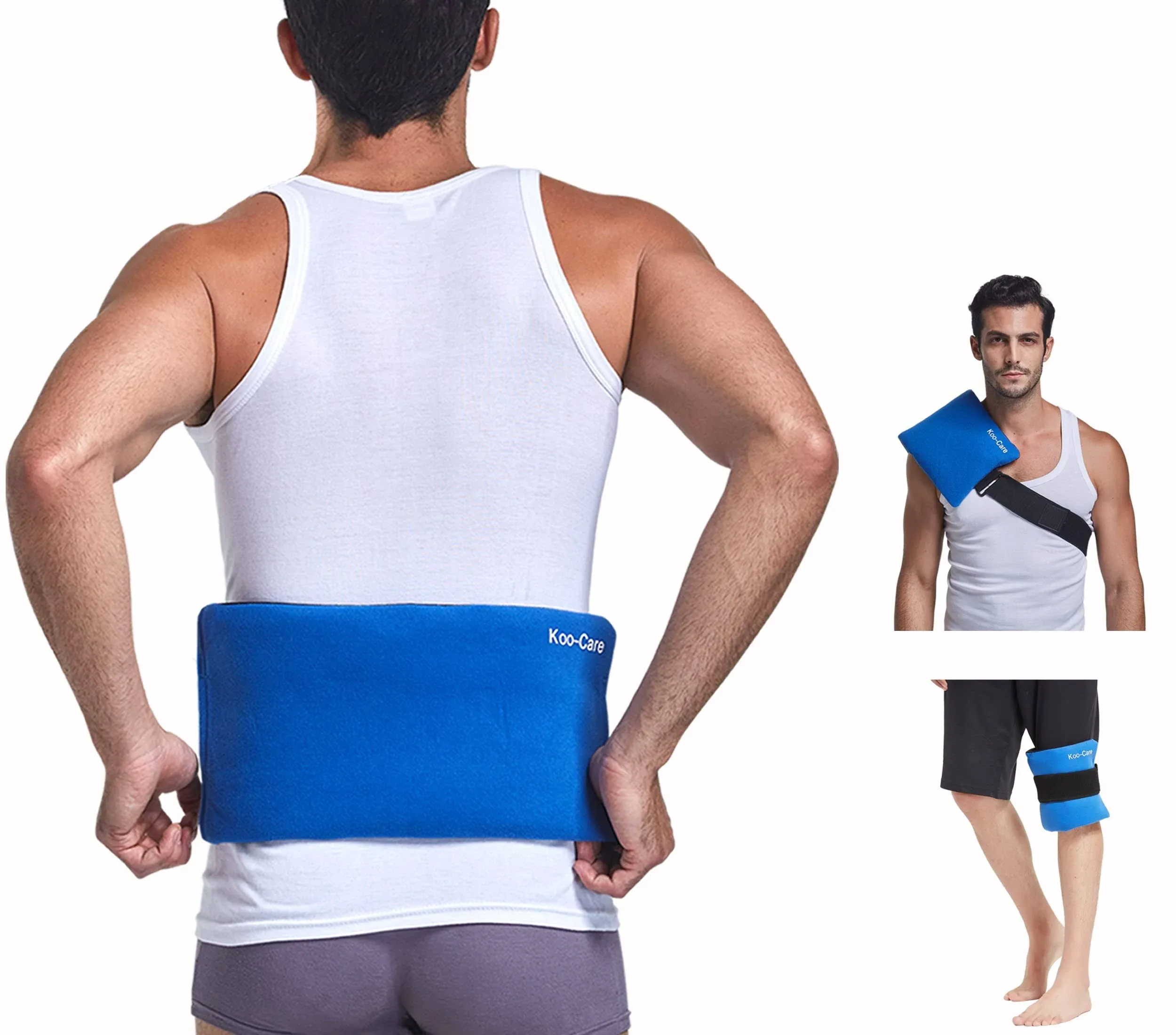 Koo-Care Waist & Lower Back Gel Ice Pack & Wrap for Injuries Reusable Large Flexible Hot Cold Therapy Compress with Strap for Shoulder, Belly, Rib, Thigh, Entire Knee, Shin Pain Relief - 15.5" x 7.3"