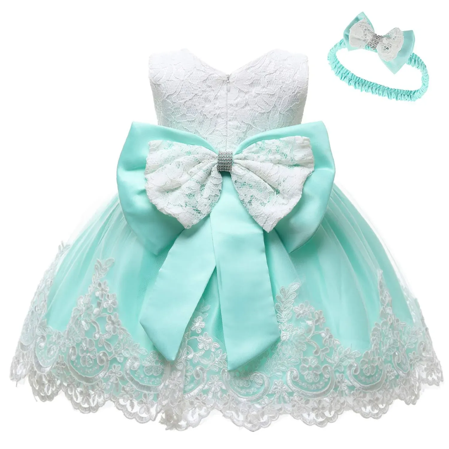 LZH Baby Girl Lace Mesh Tutu Dress Sequin Bow Toddler Princess Gown Light Green