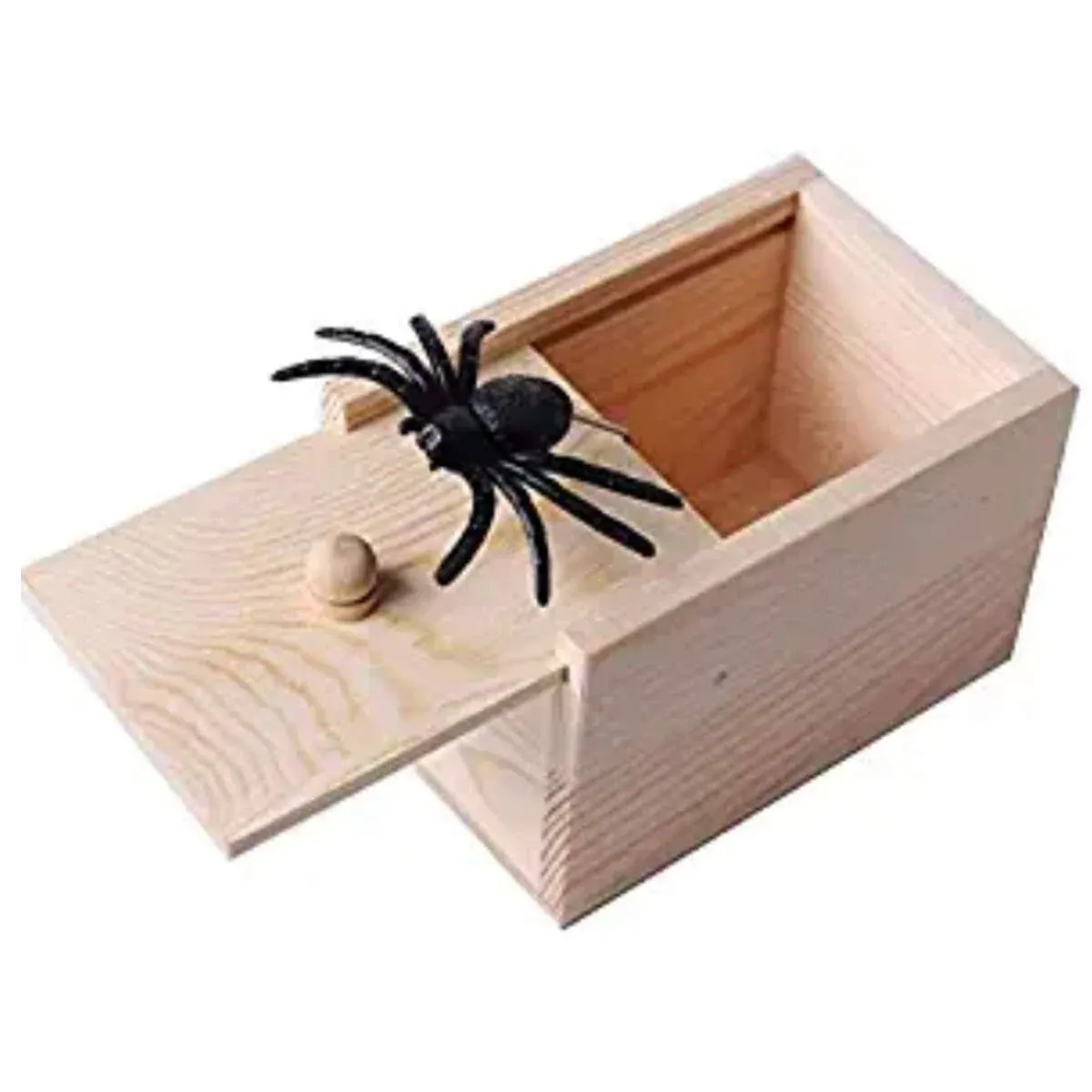 Spider Prank Scare Box，Wooden Surprise Box Practical Surprise Joke Boxes, Halloween Prank Scare Spider Toy