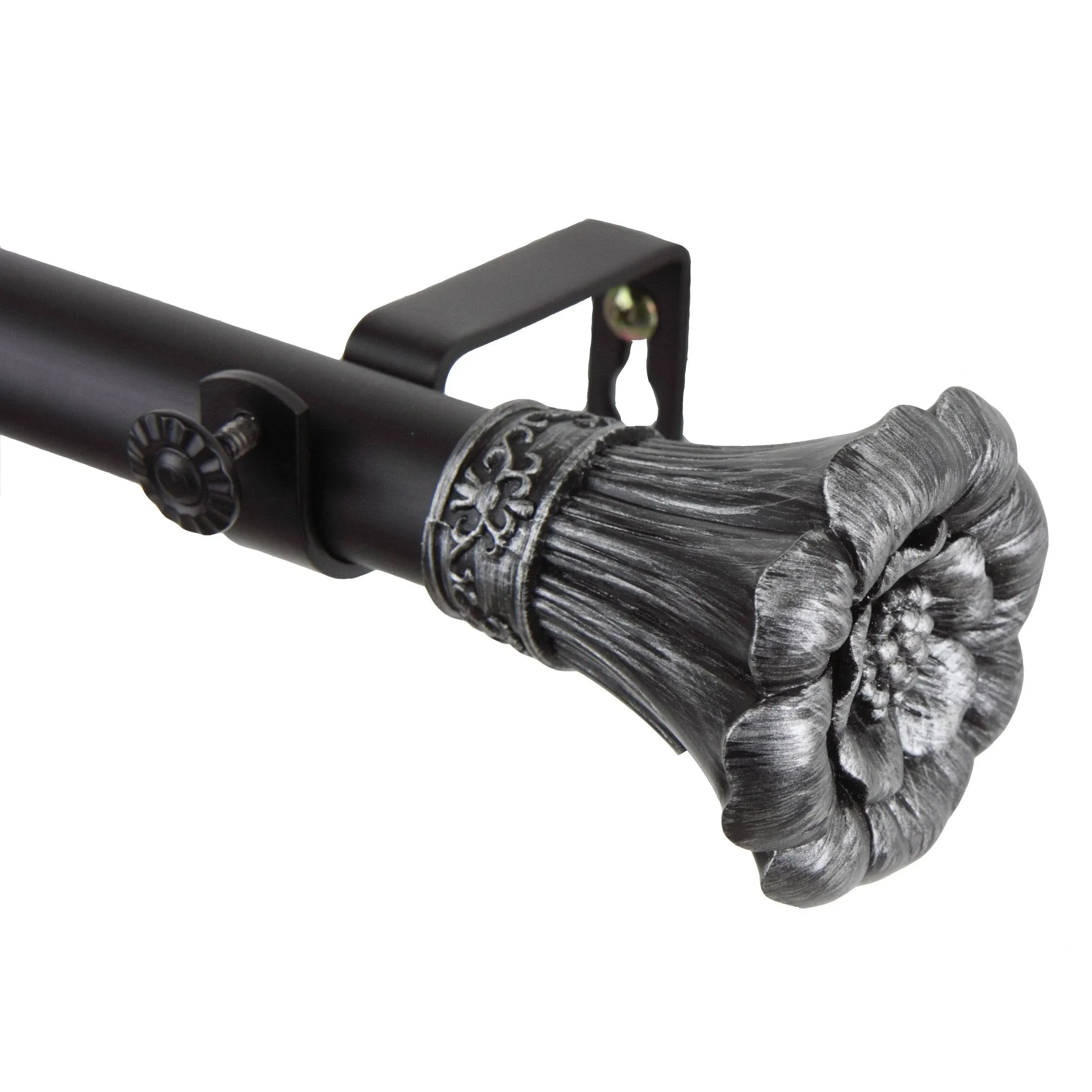 Rod Desyne Blossom Window Set Curtain Rod, 66"-120", Black