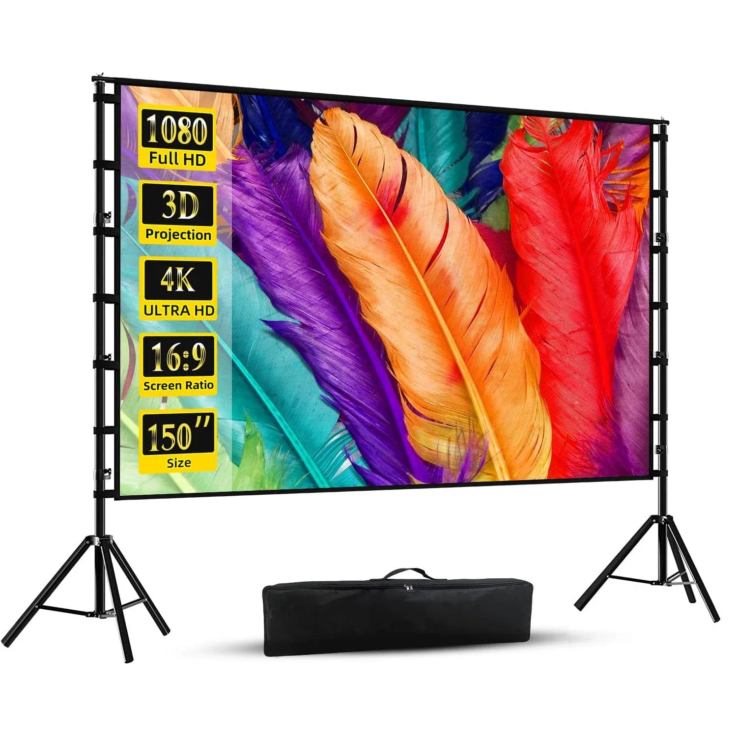 150 inch Projector Screen with Stand Wootfairy Portable and Foldable Projection ...