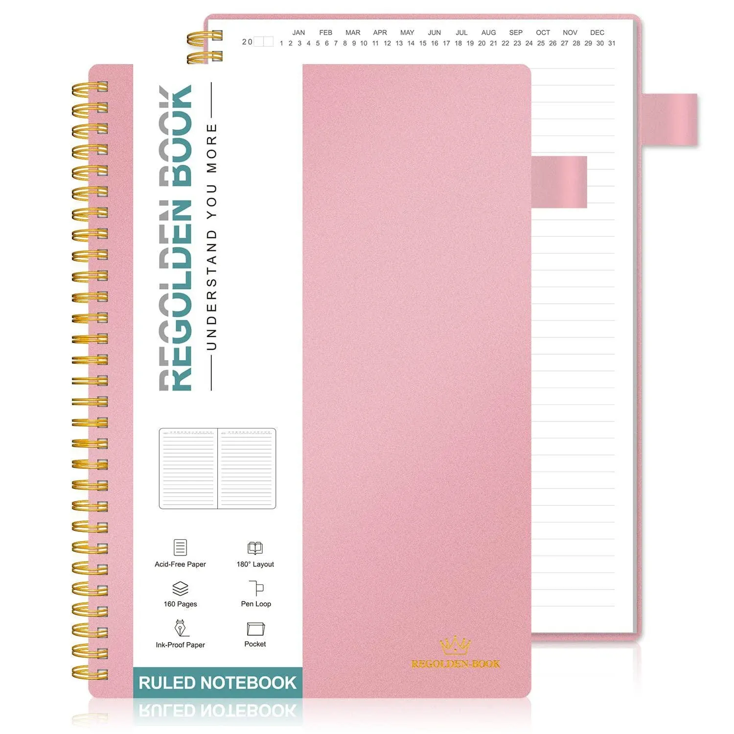 Regolden-Book Undated Spiral Notebook, Ruled Journal Notebook for Note Taking ...