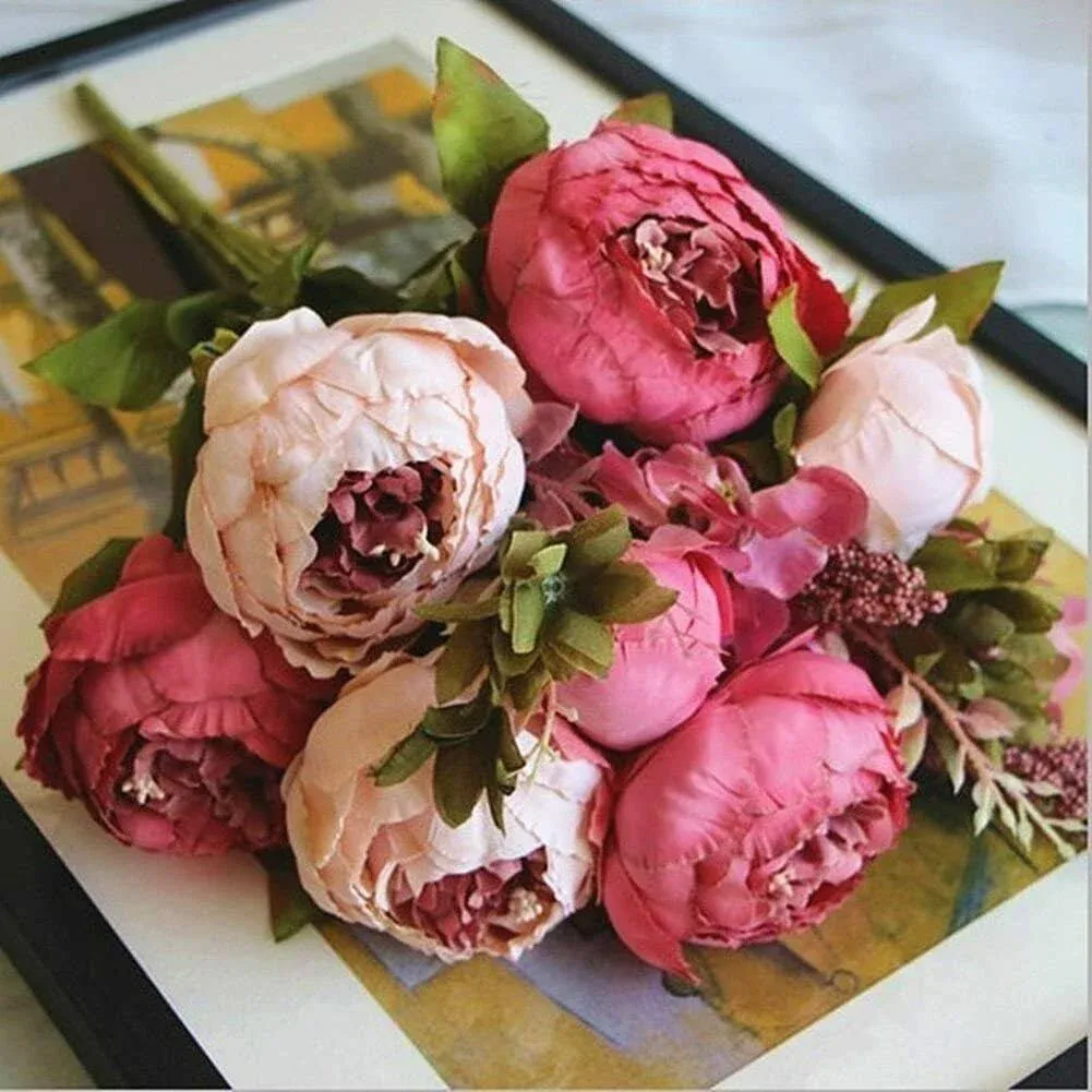 Artificial Peony Silk Flowers Bouquet Glorious Moral for Home Office Parties ...