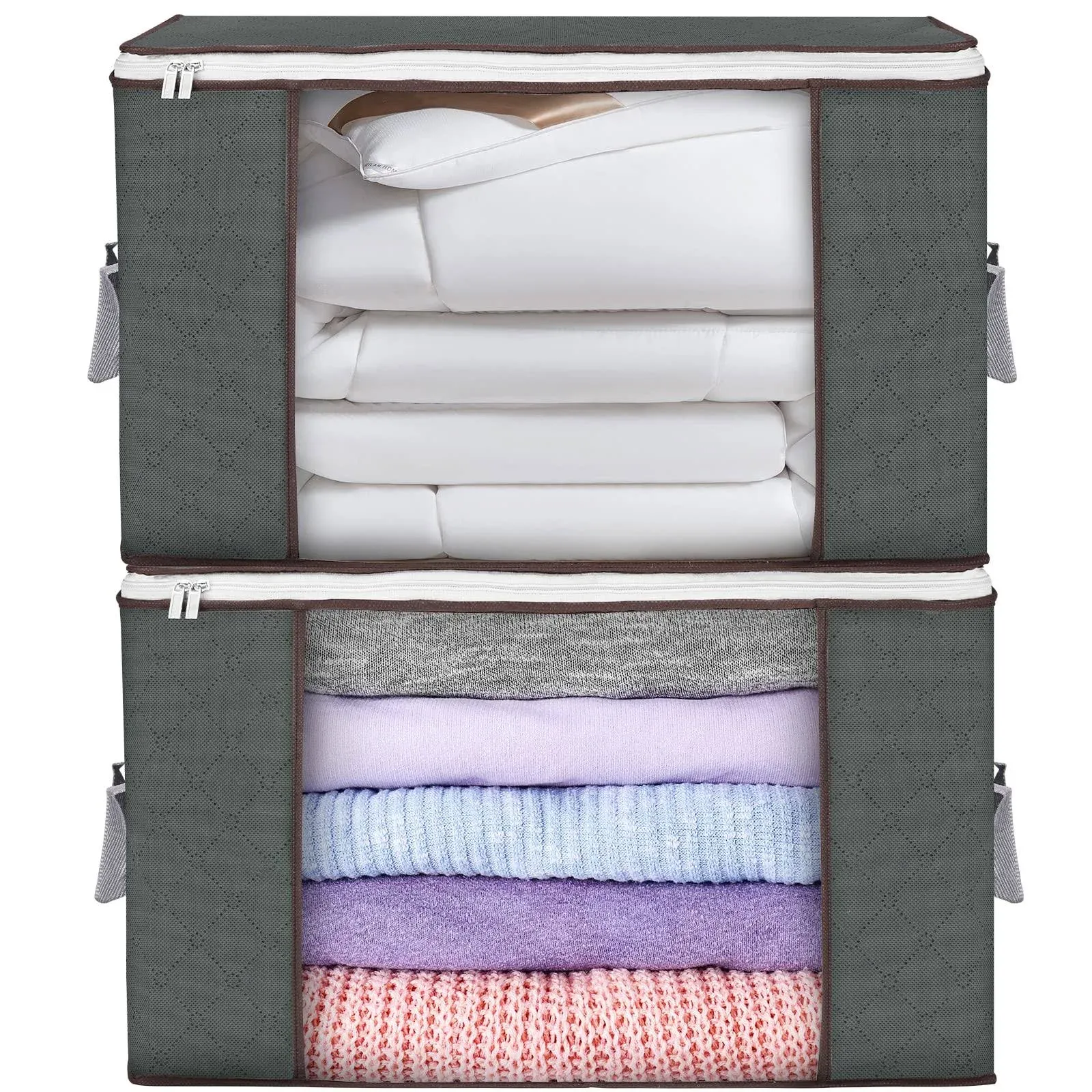 Budding Joy Large Storage Bags, 2 Pack Clothes Storage Bins Foldable Closet Organizers Storage Containers with Durable Handles Thick Fabric for Blanket