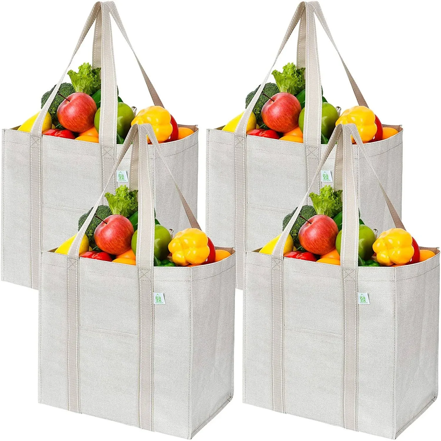 VENO 4 Pack Reusable Grocery Bags w/ Hard Bottom, Heavy-Duty Shopping Bags for Shopping Cart (Cyan, 4 Pack)