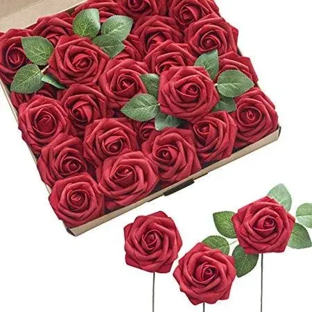 Ling&#039;s Moment Artificial Flowers Red Roses 25pcs Fake Flowers Roses for