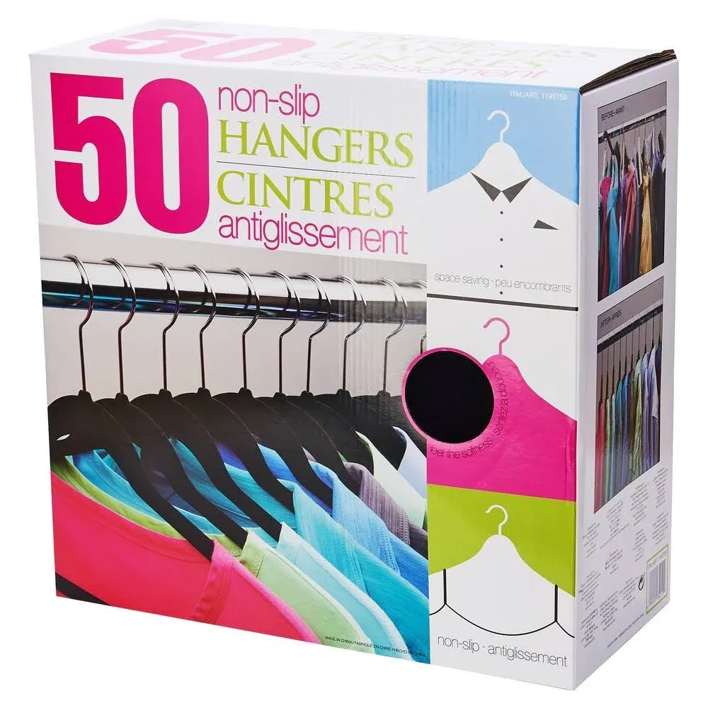 Black Flocked Hangers - 50 pack-Space Saving, Velvet Feel, Non-Slip, New!