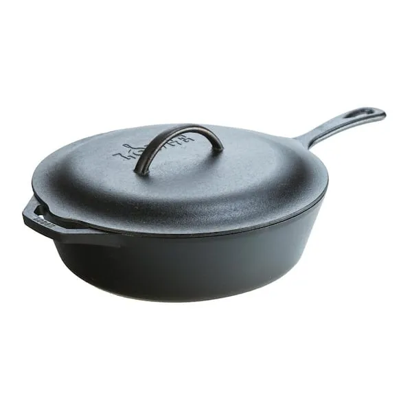 Lodge 5 Quart Deep Skillet Chicken Fryer Cook with Cast Iron Cover Lid