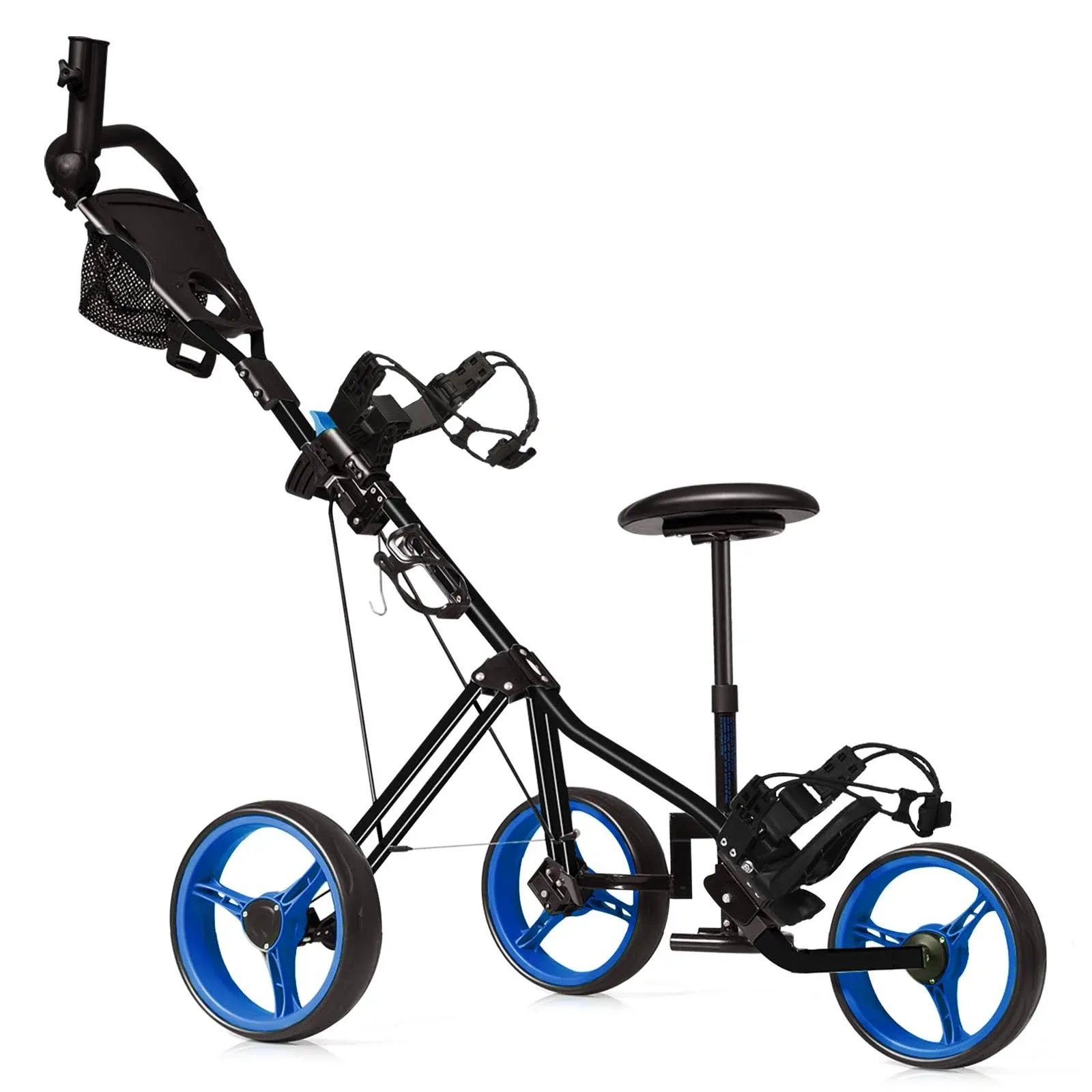 Foldable 3 Wheels Push Pull Golf Trolley with Scoreboard Bag-Green