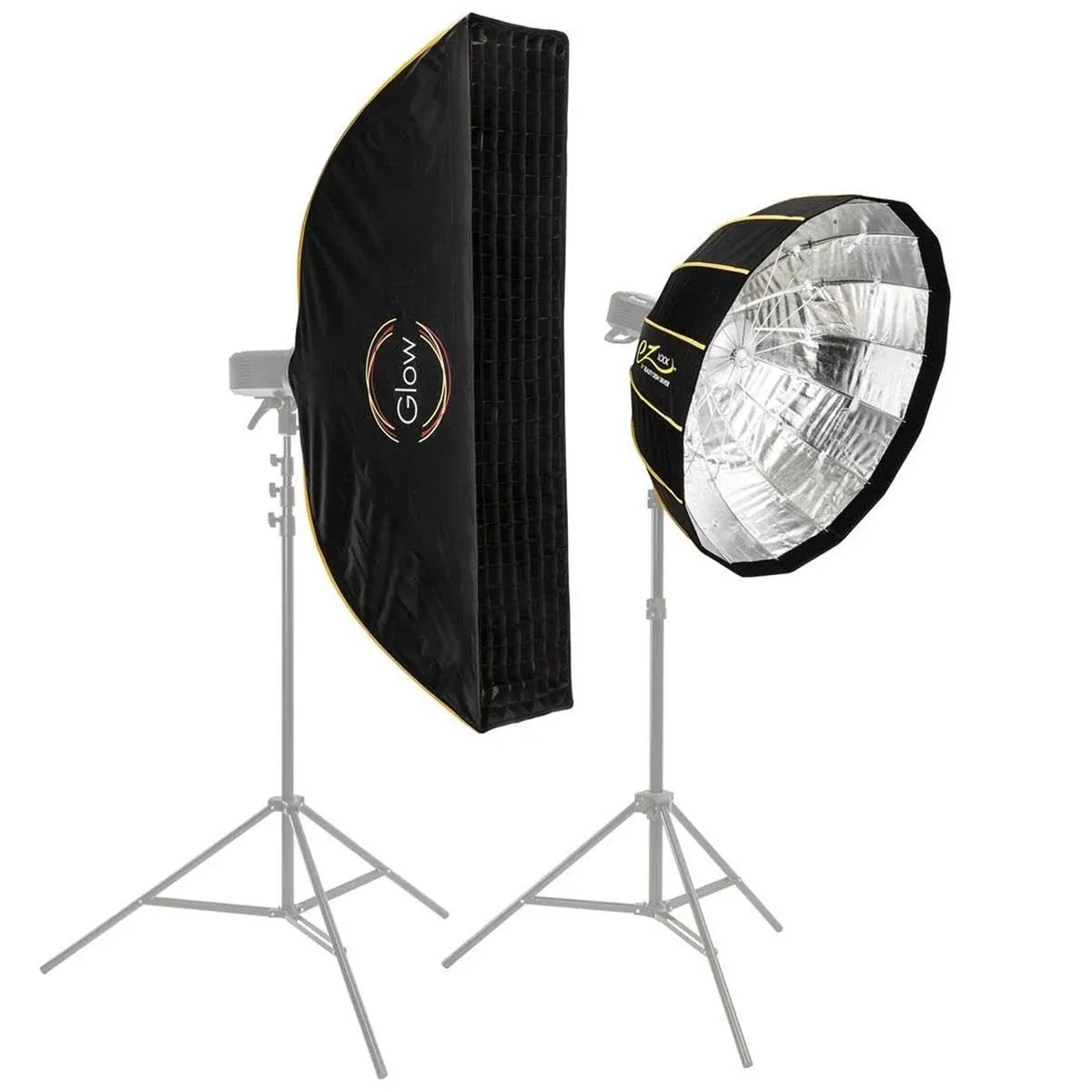 Glow EZ Lock Beauty Dish Softbox Portrait Kit Includes 34" Collapsible Silver Beauty Dish Softbox and 12x56 Quick Strip Bowens Mount Softbox, Kit to Create Beauty Portrait Photography