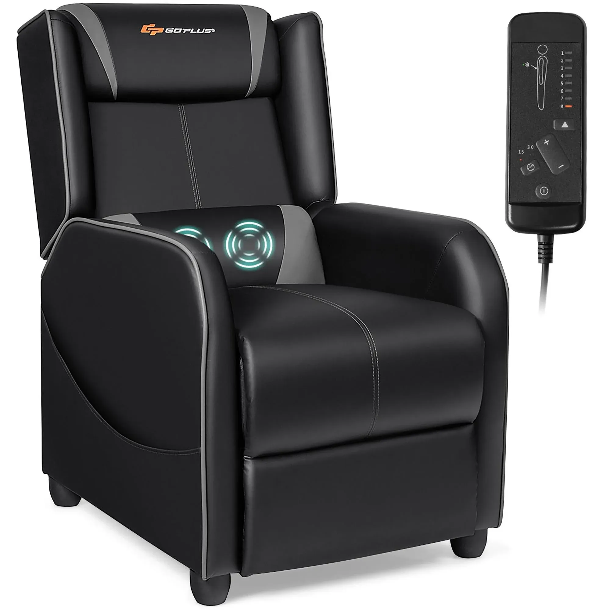 Costway Massage Gaming Recliner Chair Single Living Room Sofa Home Theater Seat Gray