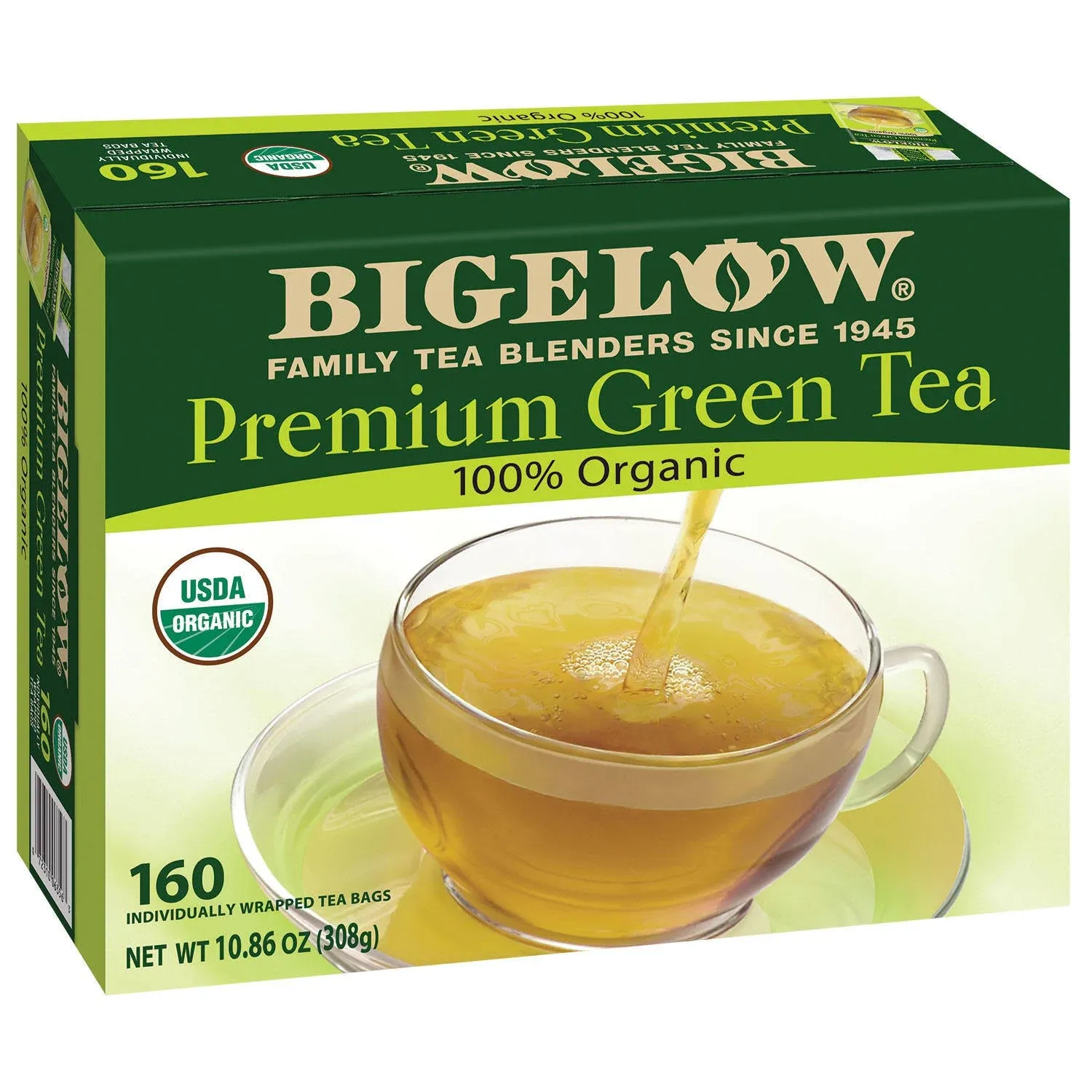 Bigelow Green Tea, Premium, 100% Organic, Tea Bags - 160 tea bags, 10.86 oz