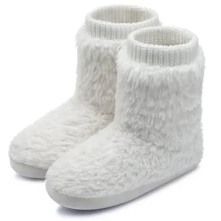 Faux Fleece Fuzzy Ankle Bootie Slippers with Anti-Slip Sole Warm Outdoor Indoor Slippers