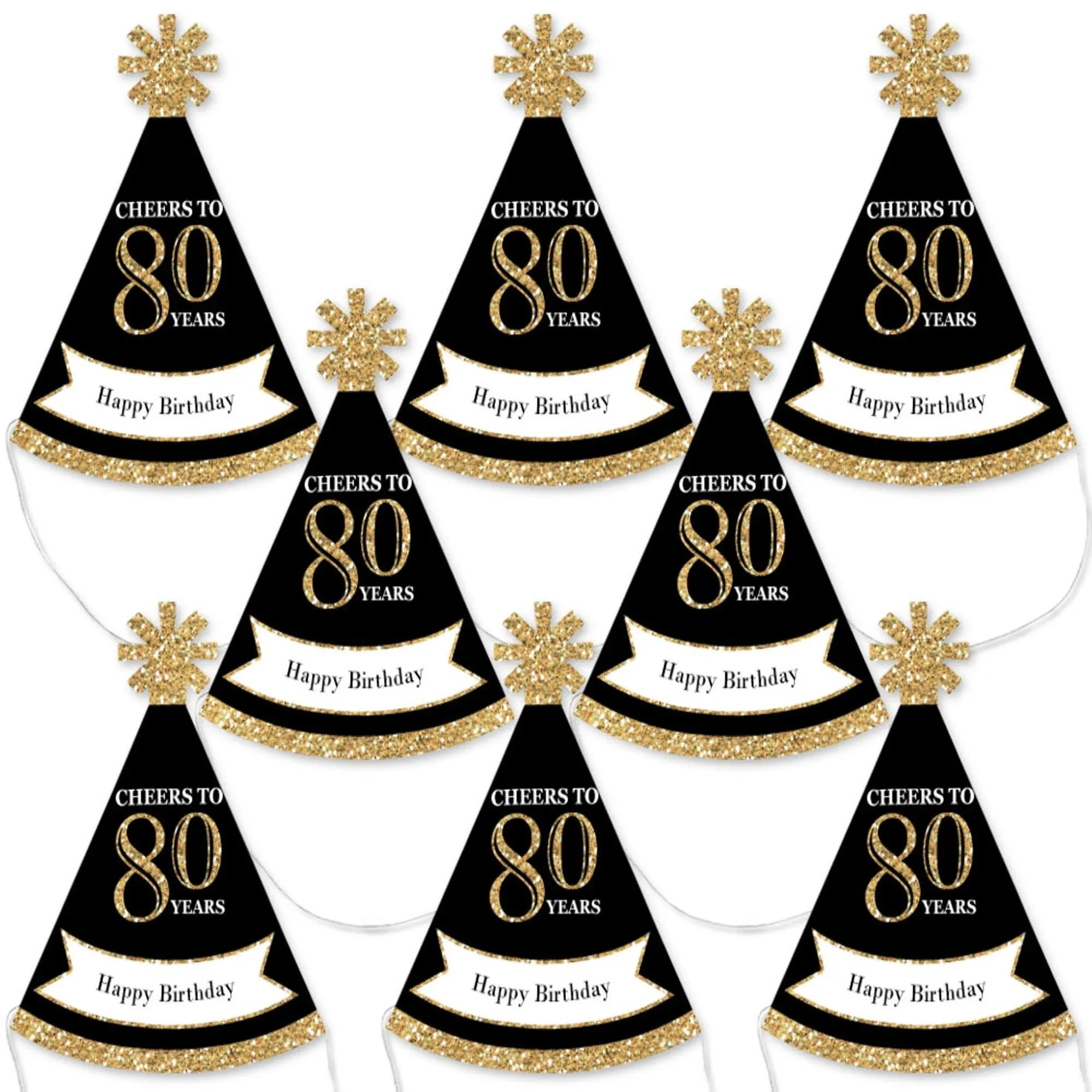 Adult 80th Birthday - Gold - Mini Cone Birthday Party Hats - Small Little Party ...