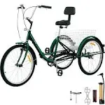 VEVOR Foldable Adult Tricycle 24 Wheels, 1-Speed Green Trike, 3 Wheels Colorful Bike with Basket, Portable and Foldable Bicycle for Adults Exercise