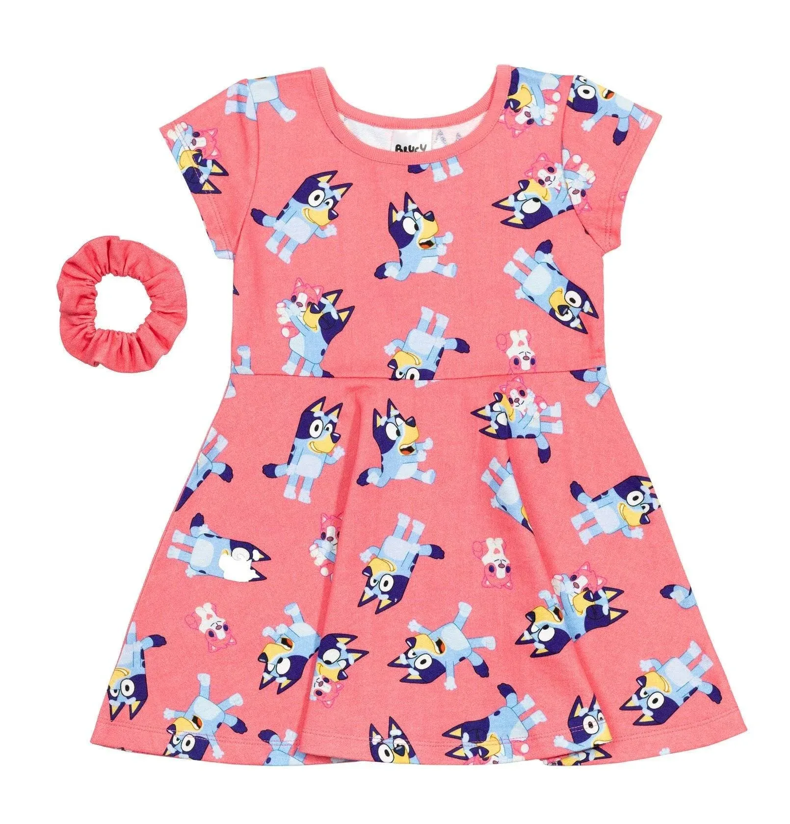 Bluey Big Girls Skater Dress and Scrunchie Toddler to Big Kid