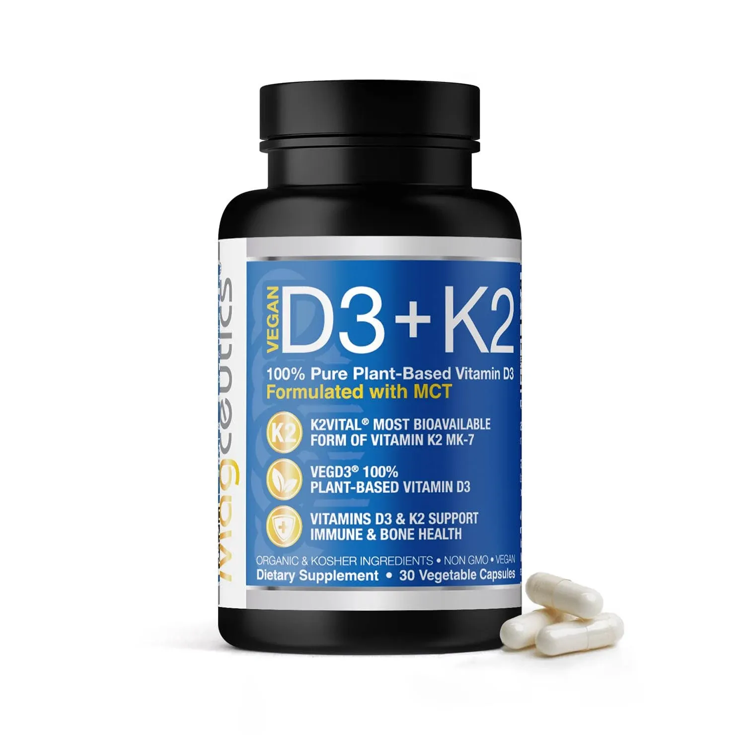 Vitamin D3 K2 with MCT, 5000 IU Vegan D3 & 100 mcg MK7 K2, Support Strong Bones and Immune Health - 30 Capsules (30 Days Supply)