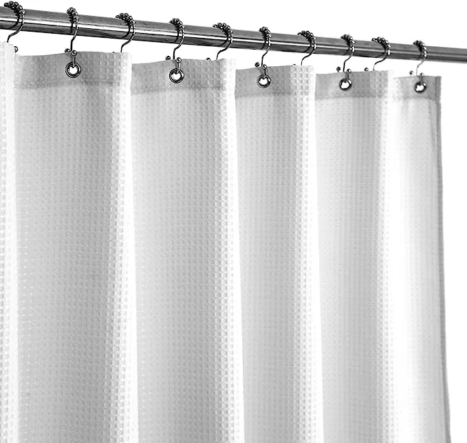 Waffle Weave Fabric Shower Curtain Hotel Spa Luxury - White Heavyweight Curtains for Bathroom with Cloth Pique Pattern, Water Repellent, 71 x 72 Inches Decorative Curtain