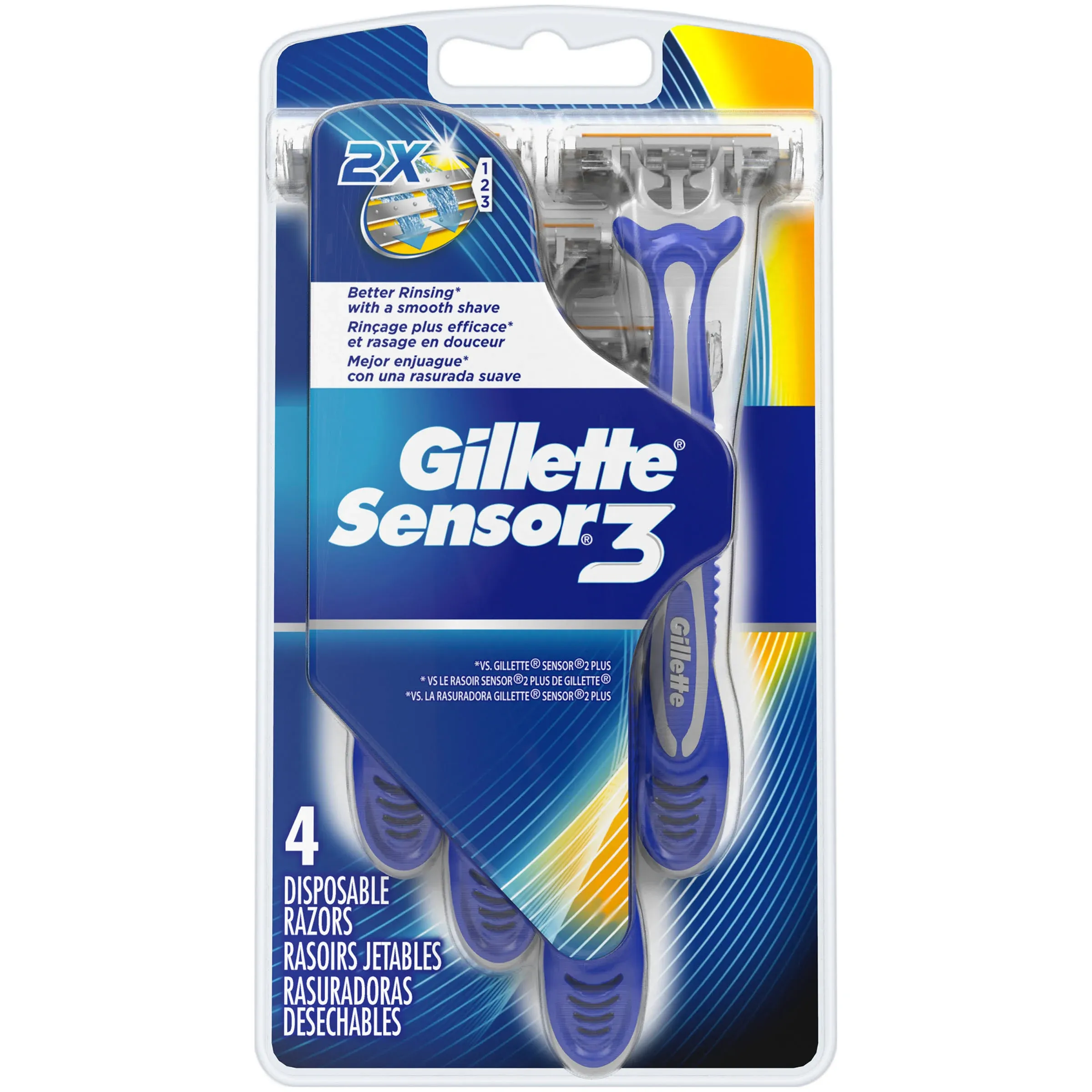 Gillette Sensor3 Men's Disposable Razor, Blue, 8 Razors