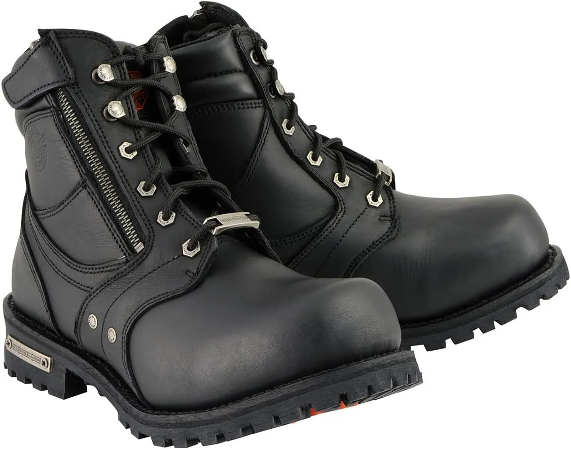 Milwaukee Leather MBM9050 Men&#039;s Black 6-inch Lace-Up Boots with Zipper Closure