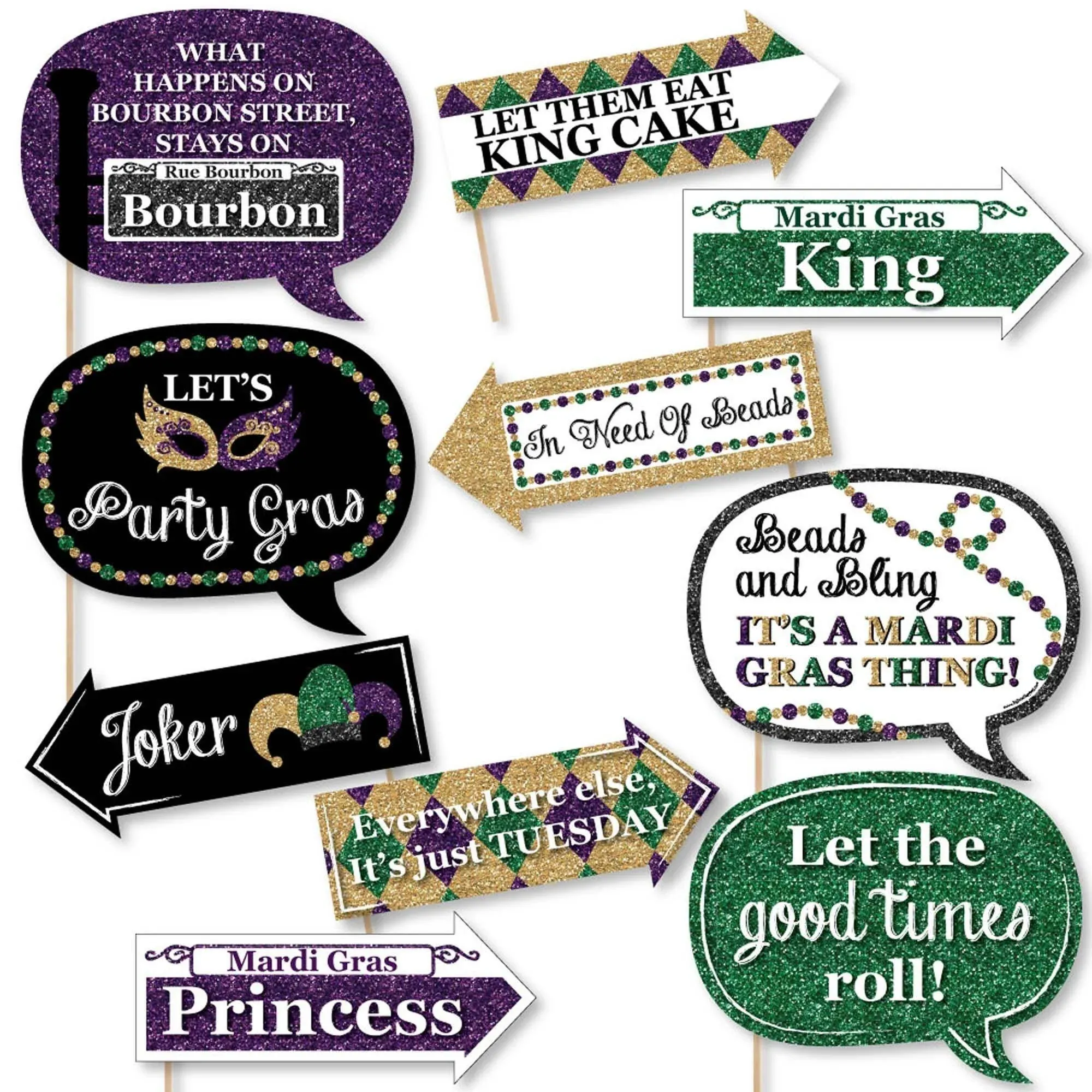 Funny Mardi Gras - 10 Piece Photo Booth Props Kit