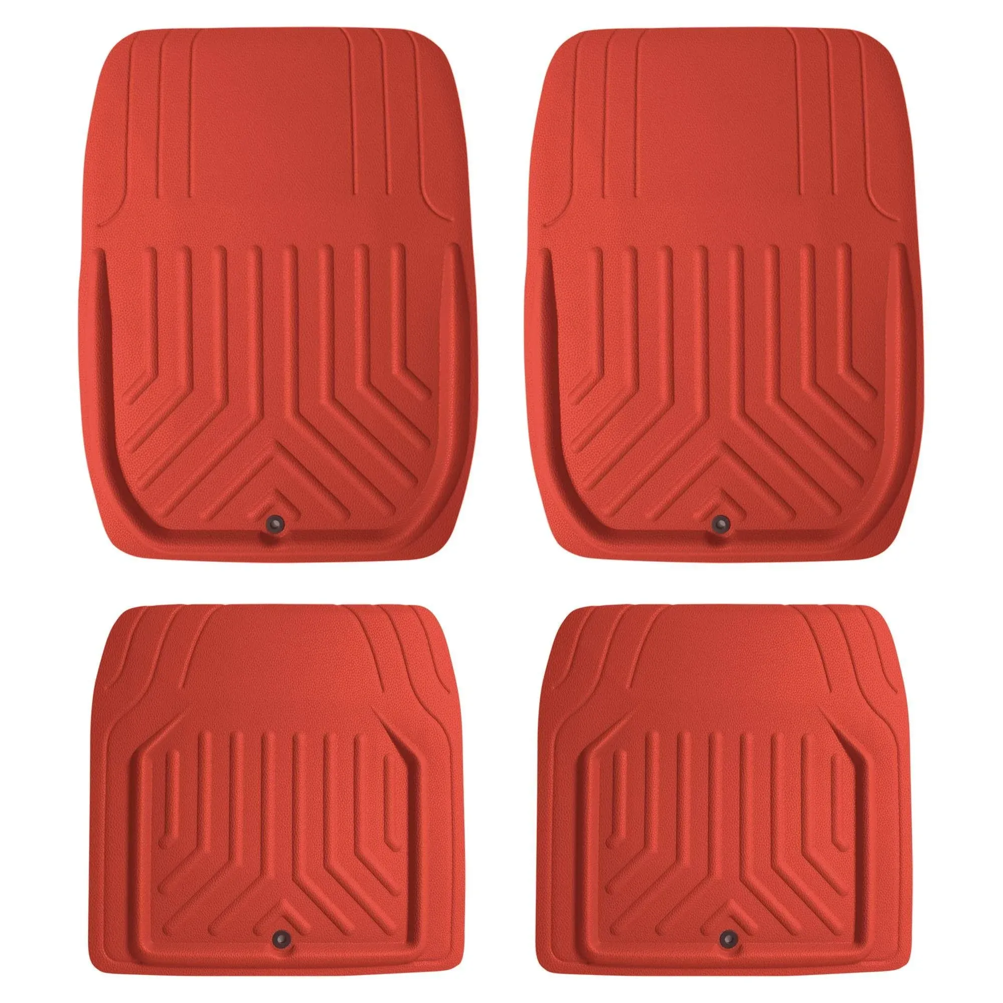 FH Group Universal Fit Faux Leather Deep Dish Floor Mats, Trim-to-Fit Mats for Cars, Sedan, SUV, Truck - Red