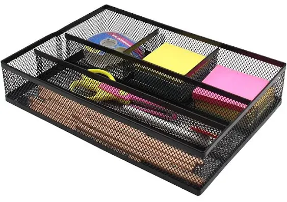 EasyPAG Drawer Organizer Metal Mesh Dividers Desk Organizers Pen Organizer for Desk Drawer Tray Box Accessories for Desktop,Black