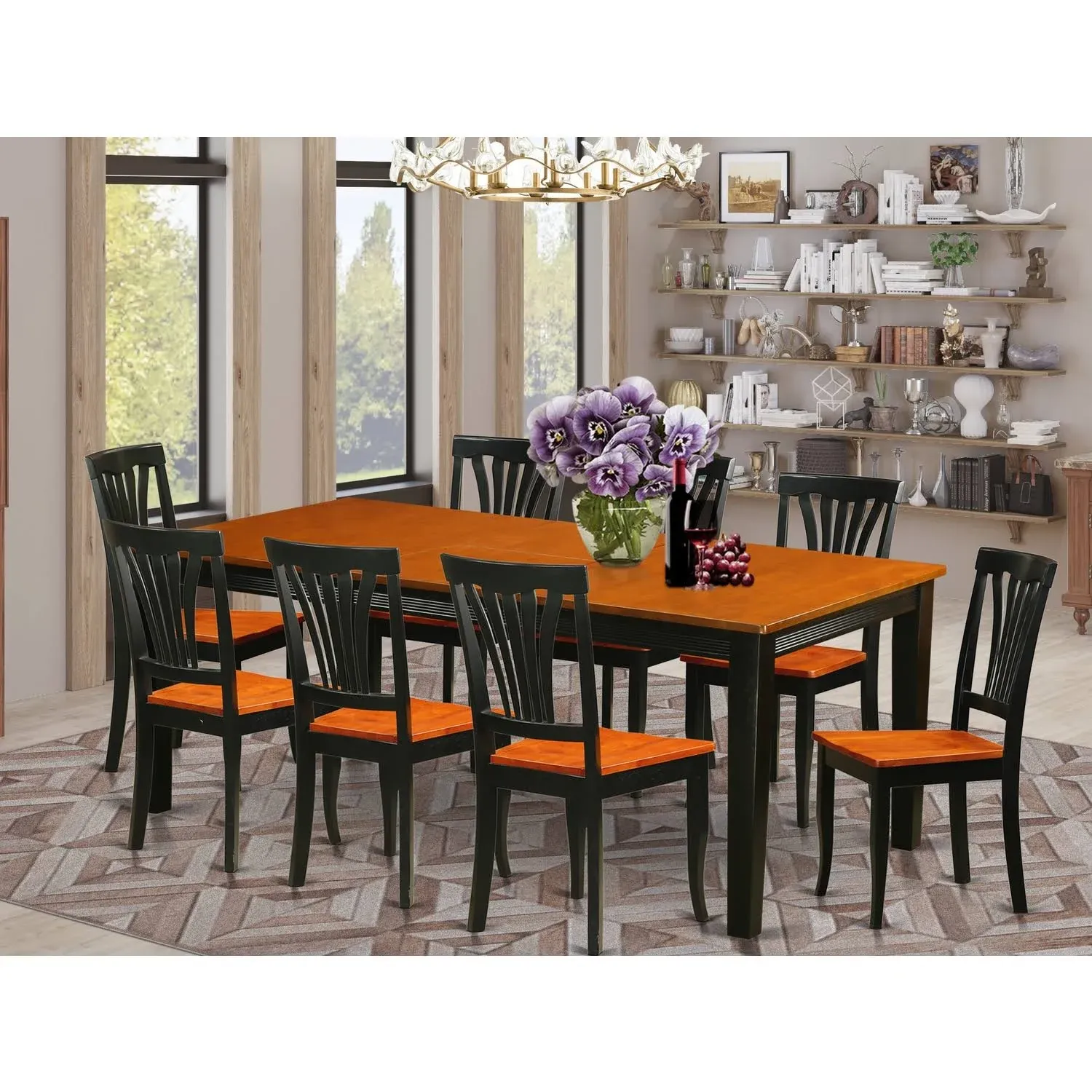 9 Pc Dining Room Set-Dining Table With 8 Wood Dining Chairs By East West Furniture - Quav9-Bch-W