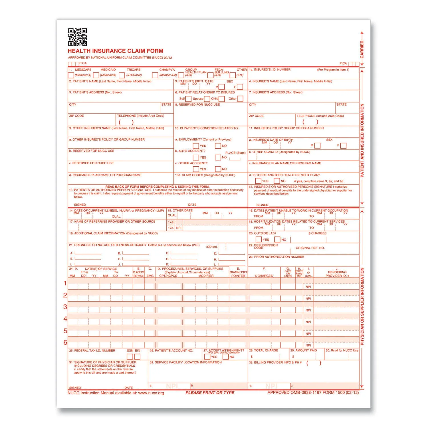 ComplyRight CMS-1500 Health Insurance Claim Forms, One-Part, 8.5 x 11, 1,000/Carton