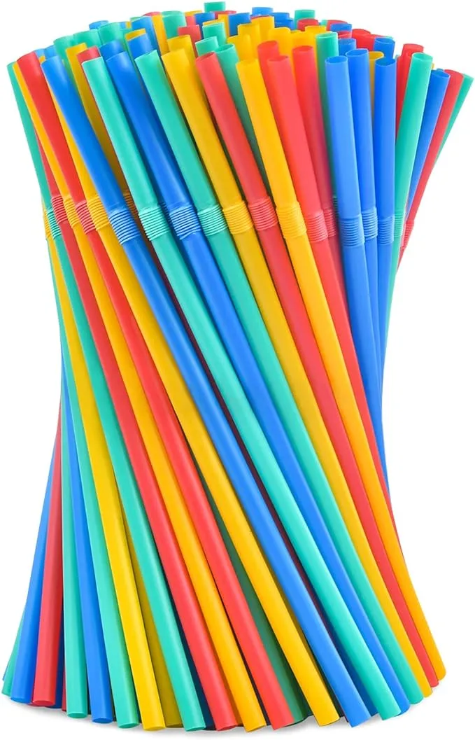 Pthann Plasticless 100 Pcs Disposable Drinking Straws, Eco Friendly Straws Drinking Plastic Free Colorful Flexible Bendable Corn-Based Organic