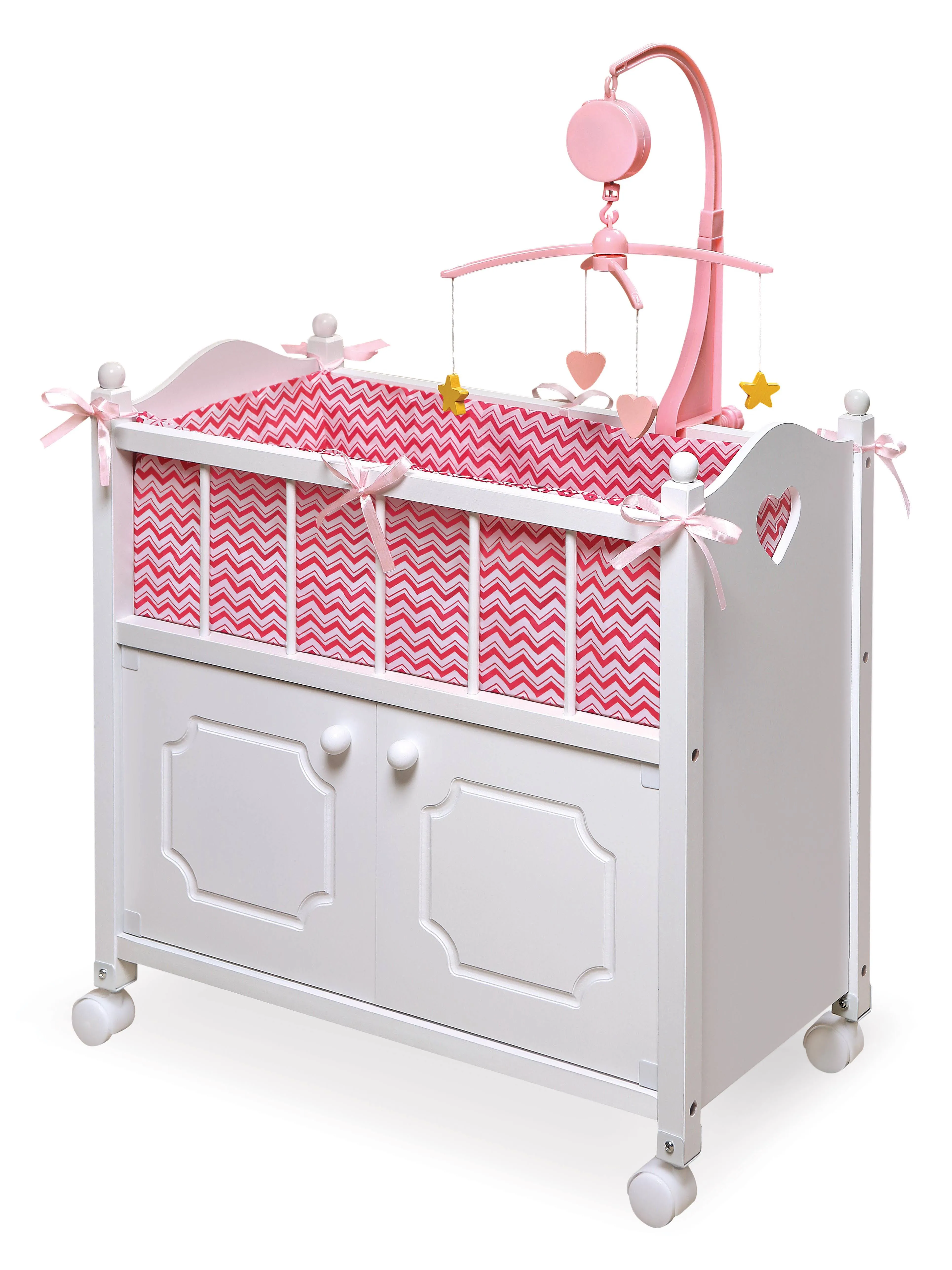 Badger Basket Cabinet Doll Crib with Chevron Bedding and Free Personalizatio<wbr/>n