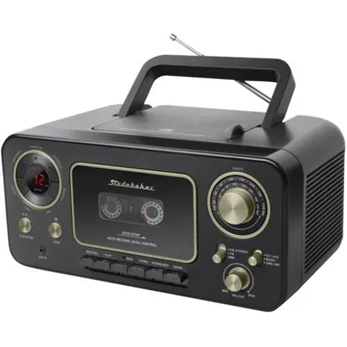 Studebaker Portable CD & Cassette Player w/Bluetooth & AM/FM Radio - Black