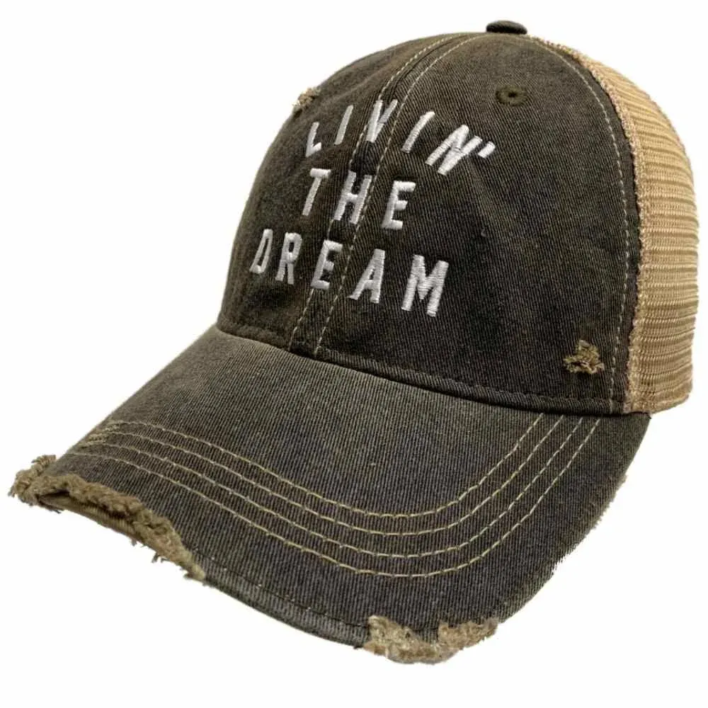 &#034;Livin&#039; The Dream&#034; Original Retro Brand Mudwashed Distressed Mesh Adj. Hat Cap